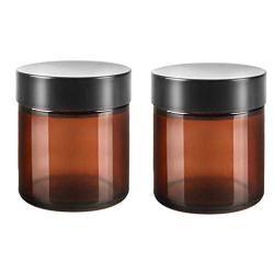 2PCS 120ML 4 oz Large Capacity Empty Refillable Brown Glass Face Cream Storage Packing Jar Pot Bottle With Black Cap For Cosmetic Make Up Sample Lip Balm Lotion Food Container