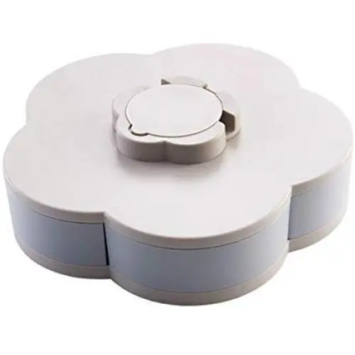Storage Box, Bloom Rotating Snack Box Flower Design Candy Food Storage Box Jewelry Organizer 5-Compartment - BPA Free - Freezer and Dishwasher Safe????? (Gray)