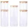 Stackable Kitchen Canisters Set, Pack of 5 Clear Glass Food Storage Jars Containers with Airtight Bamboo Lid for Candy, Cookie, Rice, Sugar, Flour, Pasta, Nuts