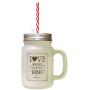 Brown Love Begins At Home #1 Frosted Glass Mason Jar With Straw