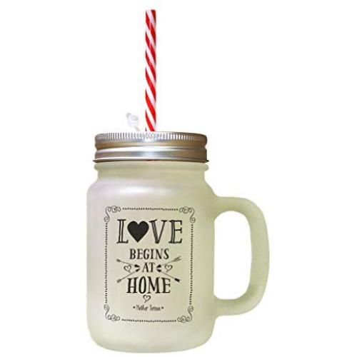 Black Love Begins At Home #1 Frosted Glass Mason Jar With Straw