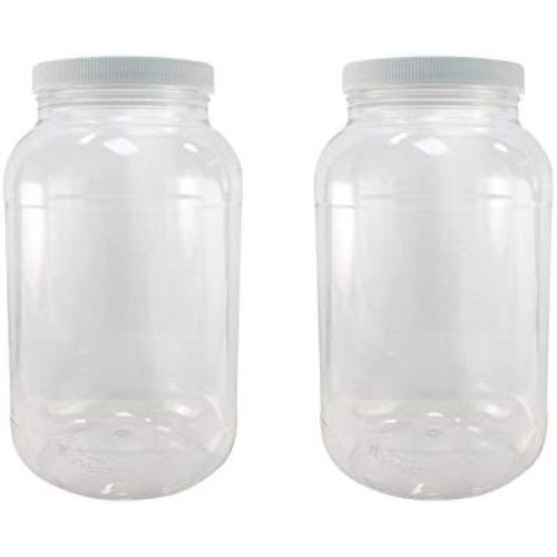 Pinnacle Mercantile Crystal Clear PET Plastic Jars Containers with Screw on Lids 1 gallon Set of 2 Wide Mouth