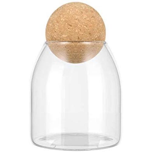 Hemoton Glass Storage Jar, Food Storage Container with Round Cork, Glass Grains Containers, Food Storage Jar, Beans Storage Container for Candy Sugar Coffee Tea Spice Salt, 500ML