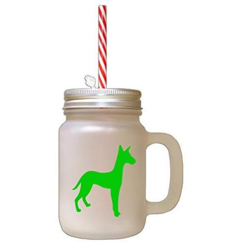 Green Podenco Canario Silhouette Frosted Glass Mason Jar With Straw
