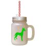Green Podenco Canario Silhouette Frosted Glass Mason Jar With Straw