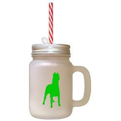 Green Dogo Argentino Silhouette Frosted Glass Mason Jar With Straw