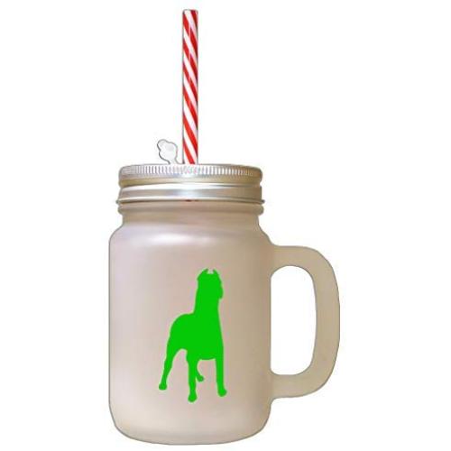 Green Dogo Argentino Silhouette Frosted Glass Mason Jar With Straw