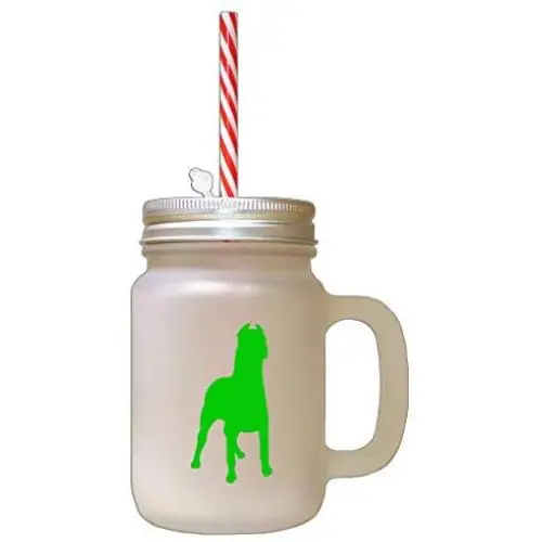 Green Dogo Argentino Silhouette Frosted Glass Mason Jar With Straw