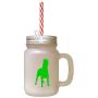 Green Dogo Argentino Silhouette Frosted Glass Mason Jar With Straw