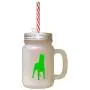 Green Dogo Argentino Silhouette Frosted Glass Mason Jar With Straw
