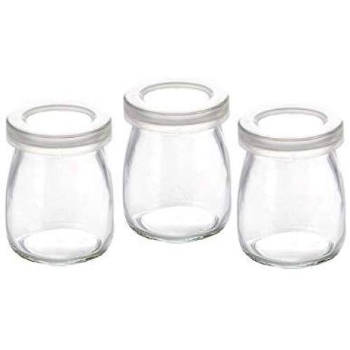 Sunormi 100ml Glass Yogurt Pudding Jars Bottles With Plastic Lids Replacement 3oz Jars for Yogurt Maker - 3Pcs