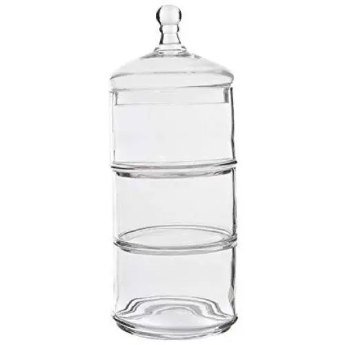 HOUSIYU Multi-Layer Candy Jar Dessert Table Stackable Transparent Glass Candy Tray/Cookie Jar/Canister/Kitchen and Bathroom Storage and Organization, Three Floors