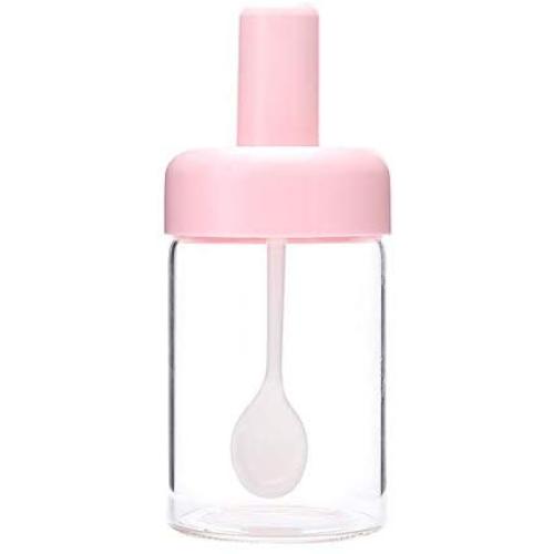 Spice Bottle Seasoning Box Kitchen Spice Storage Bottle Jars Transparent Glass Seasoning Pot Condiment Storage with Spoon,F