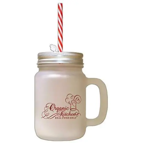 Maroon Organic Kitchen Real Food Chef Hat Frosted Glass Mason Jar With Straw Maroon Organic Kitchen Real Food Chef Hat Frosted Glass Mason Jar With Straw