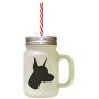 Black Doberman Pinscher Silhouette Frosted Glass Mason Jar With Straw