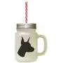 Silhouette d'un Dobermann Noir en Verre Froissé dans une Jarre avec une Paille Silhouette d'un Dobermann Noir en Verre Froissé dans une Jarre avec une Paille