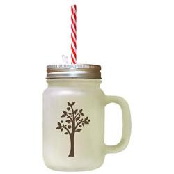 Brown Tree #3 Frosted Glass Mason Jar With Straw
