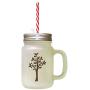 Brown Tree #3 Frosted Glass Mason Jar With Straw