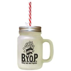 Black Pop Bir Your Own Popcorn Frosted Glass Mason Jar With Straw