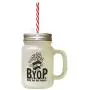 Black Pop Bir Your Own Popcorn Frosted Glass Mason Jar With Straw