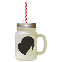 Black Braque Du Bourbonnais Silhouette Frosted Glass Mason Jar With Straw