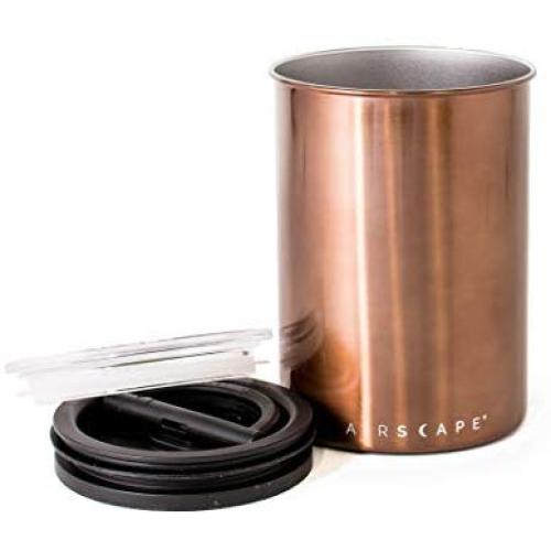 Airscape Coffee and Food Storage Canister - Patented Airtight Lid Preserve Food Freshness with Two Way CO2 Valve, Stainless Steel Food Container, Mocha Brown, Medium 7-Inch Can