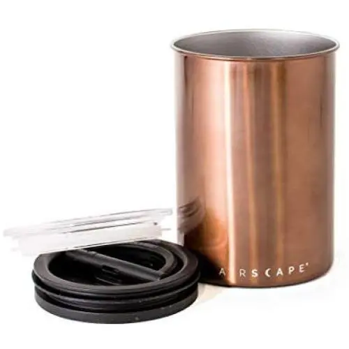 Airscape Kaffee & Lebensmittelbehälter - Patentierte Belüftungsdichtung zur Erhaltung von Frische mit Zwei-Wege-CO2-Ventil, Edelstahlbehälter, Mocca Braun, Medium 7-Zoll