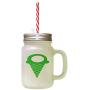 Green Multicolor Cone Ice Image Frosted Glass Mason Jar With Straw
