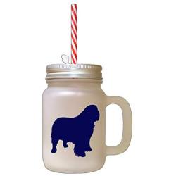 Navy Clumber Spaniel Silhouette Frosted Glass Mason Jar With Straw