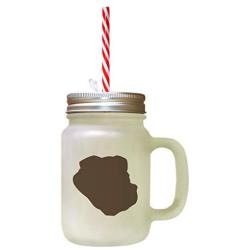 Brown Olde English Bulldogge Silhouette Frosted Glass Mason Jar With Straw