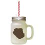 Brown Olde English Bulldogge Silhouette Frosted Glass Mason Jar With Straw