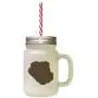 Brown Olde English Bulldogge Silhouette Frosted Glass Mason Jar With Straw