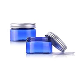 2PCS 50ml/1.7oz Cobalt Blue Cream Jars Storage PET Plastic Refillable Empty Container Jars Storage Pot Vial With Aluminium Screw Cap and Inner Pad For Creams Lotions Ointments Cosmetics