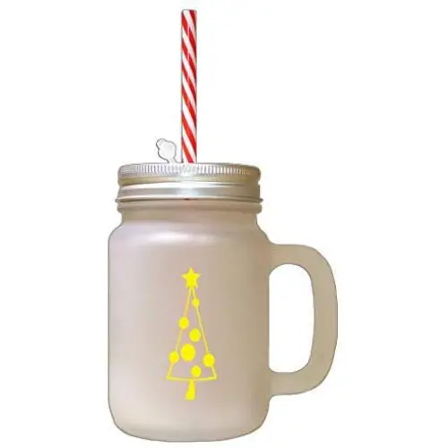 Yellow Christmas Tree Style 7 Frosted Glass Mason Jar With Straw Yellow Christmas Tree Style 7 Frosted Glass Mason Jar With Straw