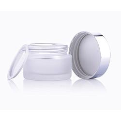 2Pcs Empty Upscale Refillable Cosmetic Storage Container Jar Face Cream Lip Balm Frosted Glass Bottle Pot with Silver Lid and Inner Pad for Women and Girls (15ml/ 0.5oz)