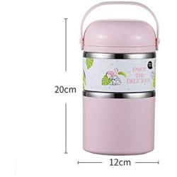 Thermos Food Jar Multi-storey Thermos Stainless Food Flask,Leakproof Insulated Food Containers,High-capacity,Mixed Color (Color : Pink, Size : 600ml+300ml)