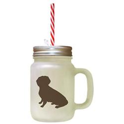 Brown Alpine Dachsbracke Silhouette Frosted Glass Mason Jar With Straw