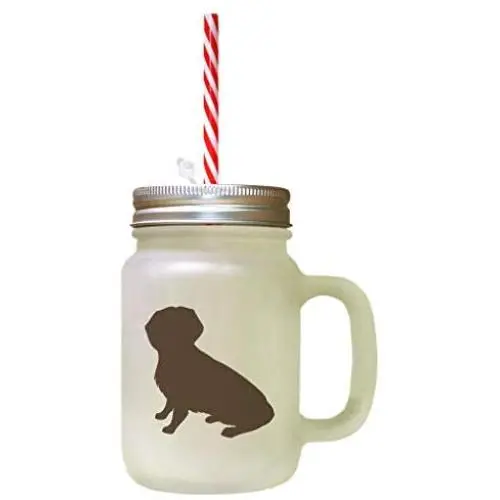 Brown Alpine Dachsbracke Silhouette Frosted Glass Mason Jar With Straw Brown Alpine Dachsbracke Silhouette Frosted Glass Mason Jar With Straw