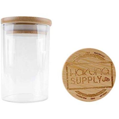 Hakuna Supply - Glass Storage Jars with Airtight Bamboo Lid, Multi-Use Containers for Herbs, Tea, Candy, Q-Tips, etc. for The Bedroom, Kitchen, and Bathroom (1/2 Oz, Problem-Free)