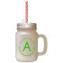 Green Alphabet A, Add Apple Air Also And Frosted Glass Mason Jar With Straw
