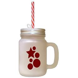 Maroon Start, Ball Frosted Glass Mason Jar With Straw