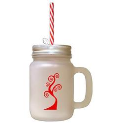 Red Tree #2 Frosted Glass Mason Jar With Straw