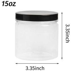 SBYURE 6 Pack 15 oz Round Clear Plastic Jars With Black Lids,Round PET Airtight Containers for Kitchen & Household Food Storage,Dry Goods,Honey,Nuts and More