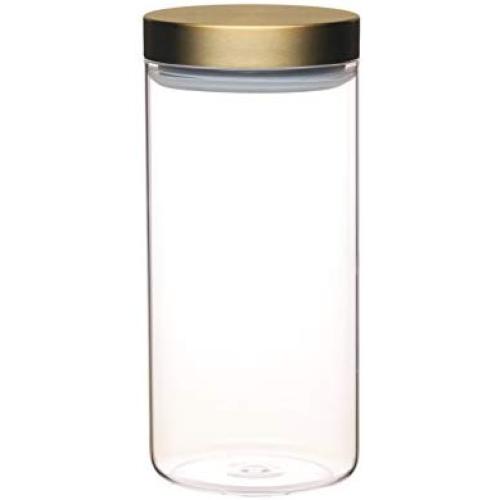 Kitchen Craft MasterClass Airtight Glass Food Storage Jar with Brass Lid, Transparent, 1.5 L (2.75 Pints)