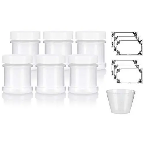 Natural Spice Sifter Jar with Airtight White Lids holds 1 oz / 30 ml / 28 grams each (6 pack) + Labels and Measuring Cup Natural Spice Sifter Jar with Airtight White Lids holds 1 oz / 30 ml / 28 grams each (6 pack) + Labels and Measuring Cup