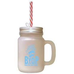 Light Blue Pop Bir Your Own Popcorn Frosted Glass Mason Jar With Straw