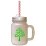 Green Love Tree Frosted Glass Mason Jar With Straw