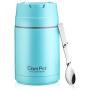 Lunch Food Jar - Vacuum Insulated Lunch Thermos with folding Spoon & Build-in Handle - Stainless Steel Lunch Box for Hot Food (1000ml/34oz, blue)