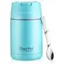 Isolierbehälter für Mittagessen - Vakuumisolierter Thermoskanne mit Faltlöffel & integriertem Griff - Edelstahl Lunch Box für heiße Speisen (1000ml/34oz, blau)