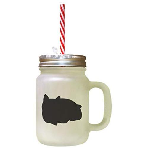 Black British Shorthair Cat Silhouette #2 Frosted Glass Mason Jar With Straw